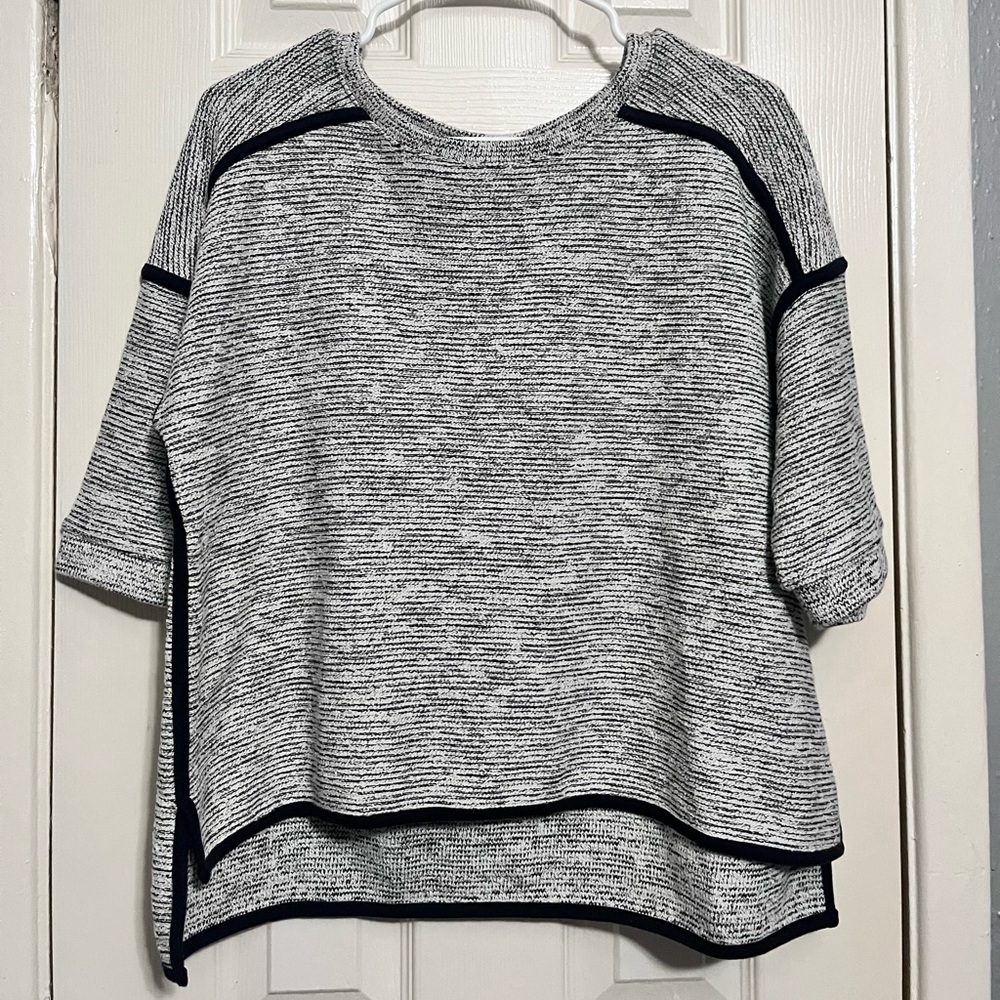 Madewell Sculptured Chunky Knit Hi Low Crop Tweed Sweater